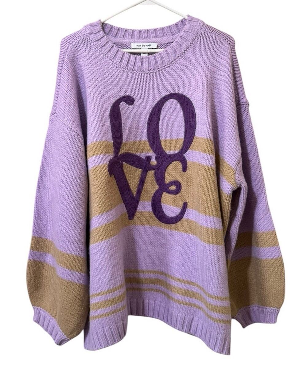 Peace Love World Women Size XL Purple Hippie Knit Sweater Bohemian College City